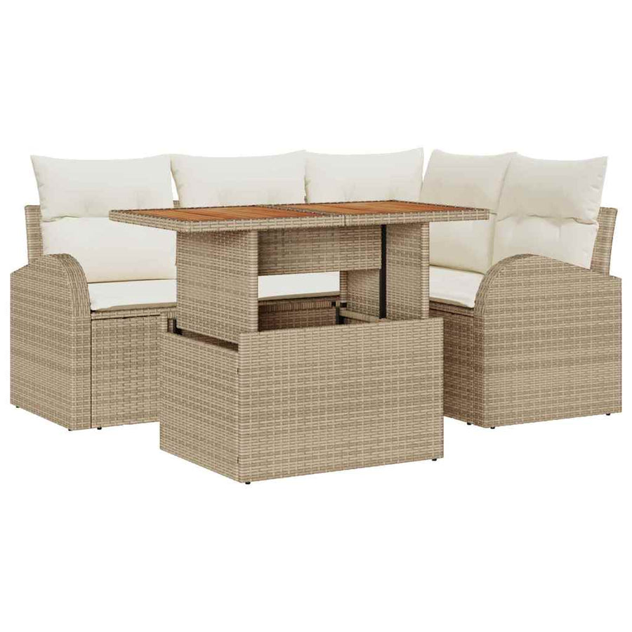 Tuin Sofa Set met kussen 5 pcs beige en crèmekleurig
