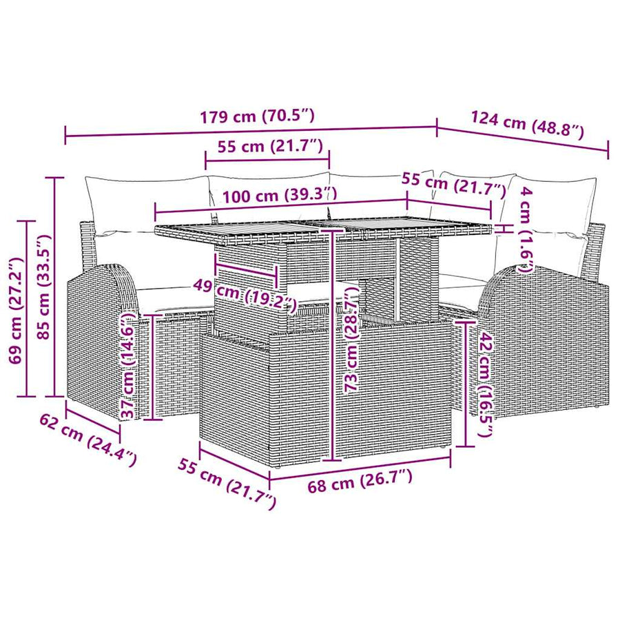 Tuin Sofa Set met kussen 5 pcs beige en crèmekleurig