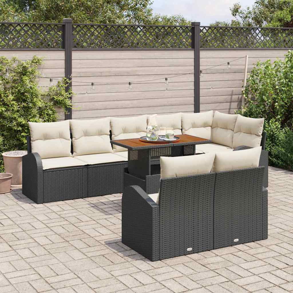 Tuin Sofa Set met kussen 9 pcs Zwart en crème