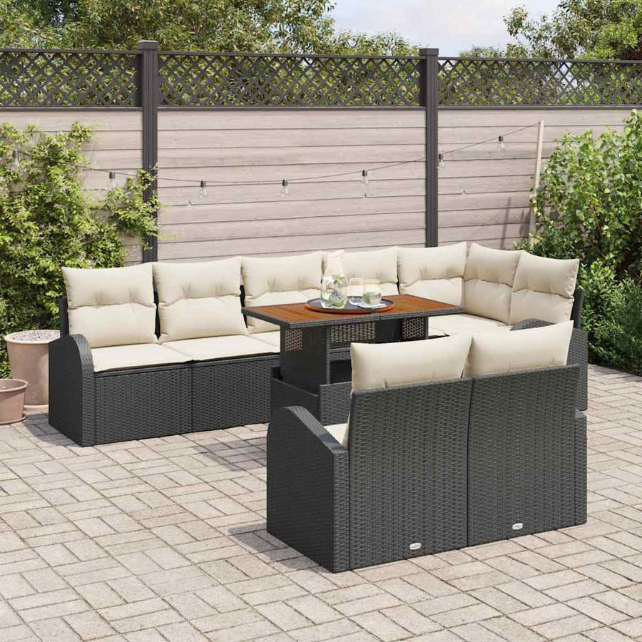Tuin Sofa Set met kussen 9 pcs Zwart en crème