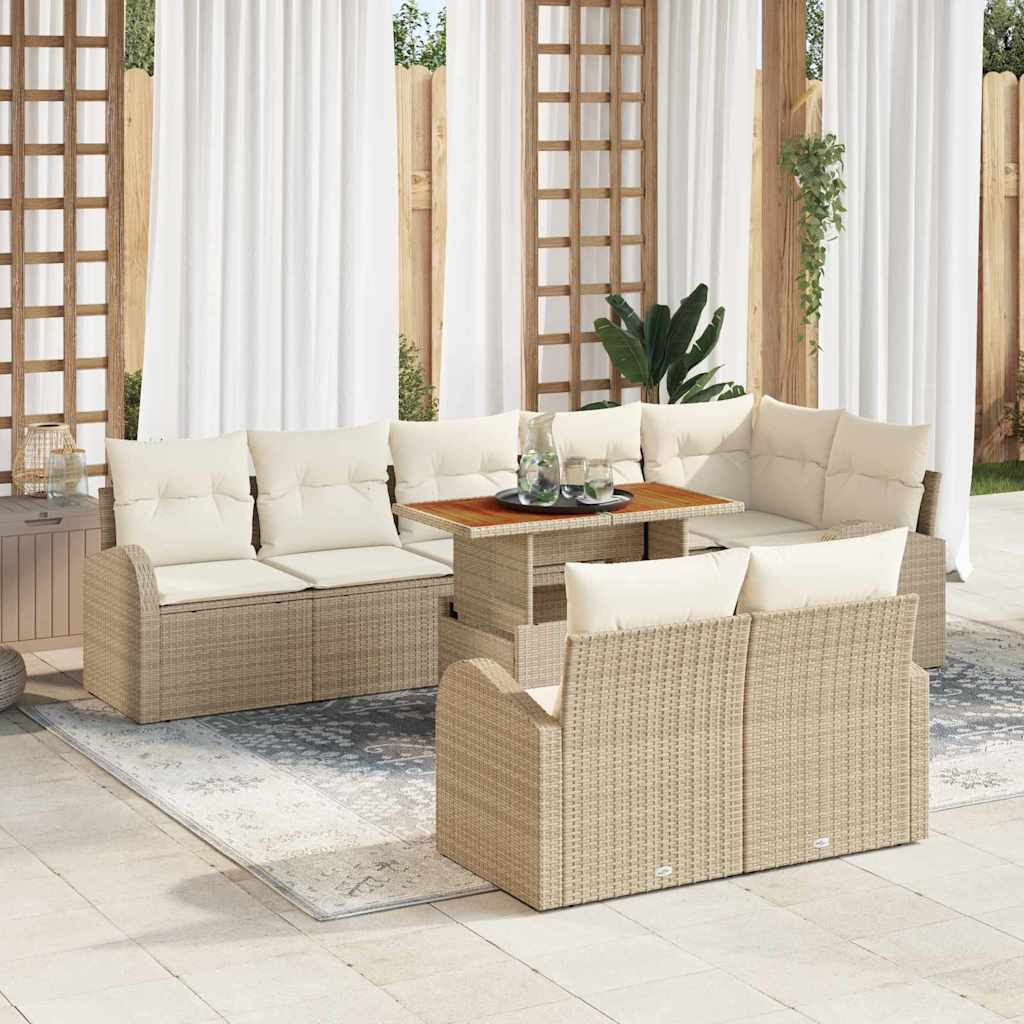 Tuin Sofa Set met kussen 9 pcs beige en crèmekleurig