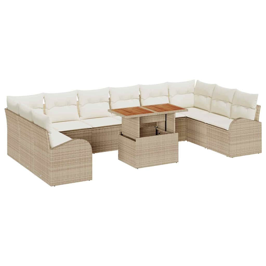 Tuin Sofa Set met kussen 11 pcs beige en crèmekleurig
