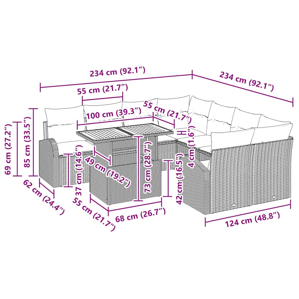Tuin Sofa Set met kussen 11 pcs beige en crèmekleurig