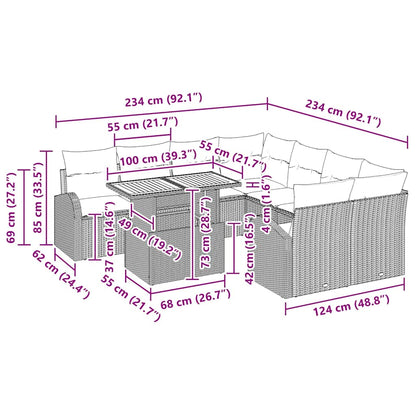 Tuin Sofa Set met kussen 11 pcs Zwart