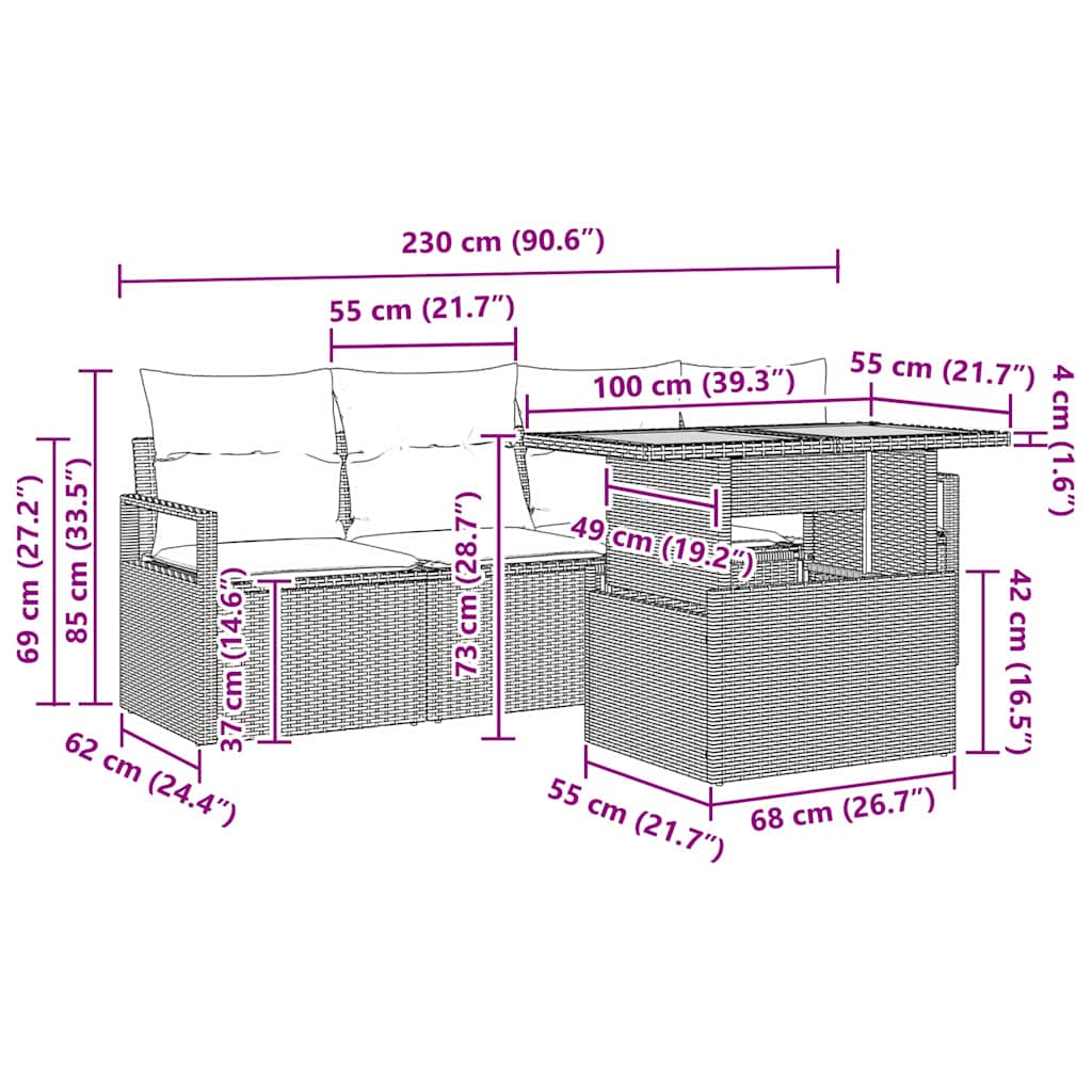 Tuin Sofa Set met kussen 5 pcs Grijs