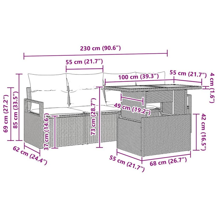 Tuin Sofa Set met kussen 5 pcs Zwart