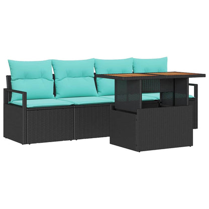 Tuin Sofa Set met kussen 5 pcs Zwart en blauw