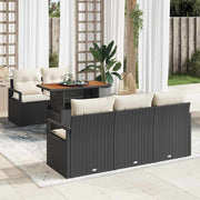 Tuinset poly rattan acaciahout zwart crème