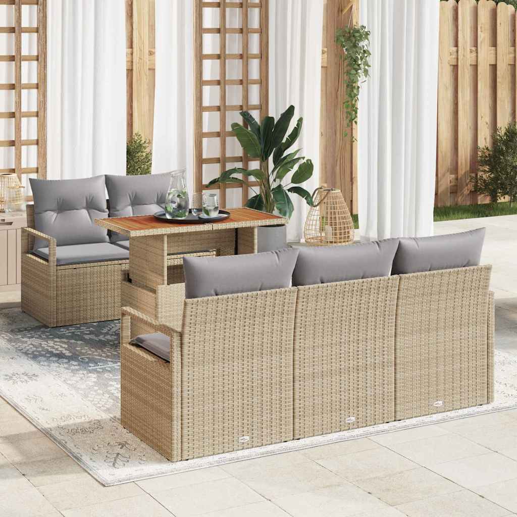 Tuin Sofa Set met kussen 6 pcs beige en lichtgrijs