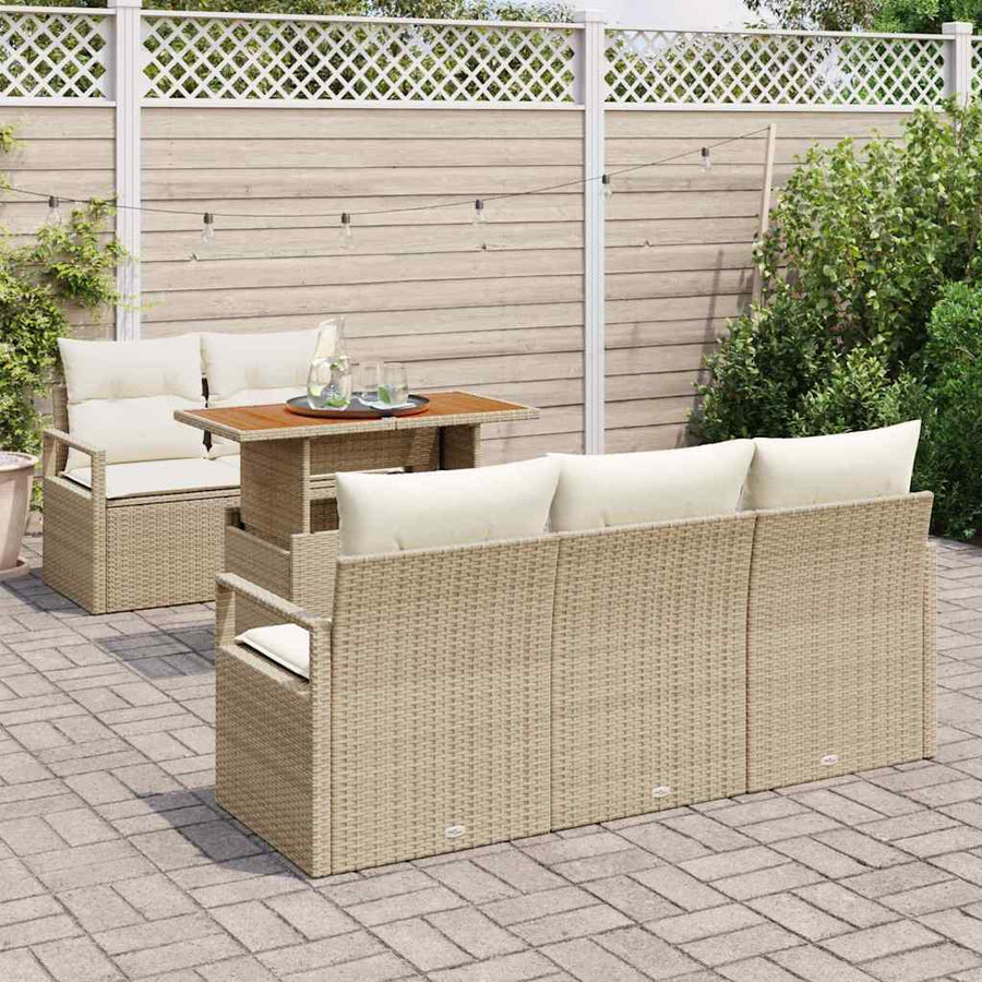 Tuin Sofa Set met kussen 6 pcs beige en crèmekleurig