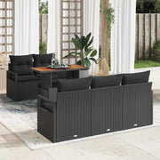 Tuin loungeset poly rattan acaciahout zwart 6-delig
