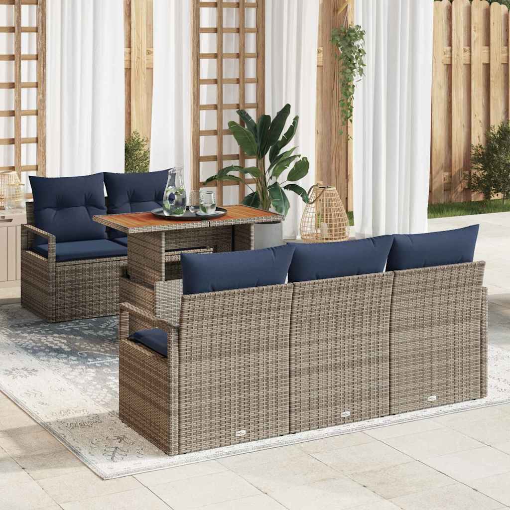 Tuin Sofa Set met kussen 6 pcs grijs en marineblauw
