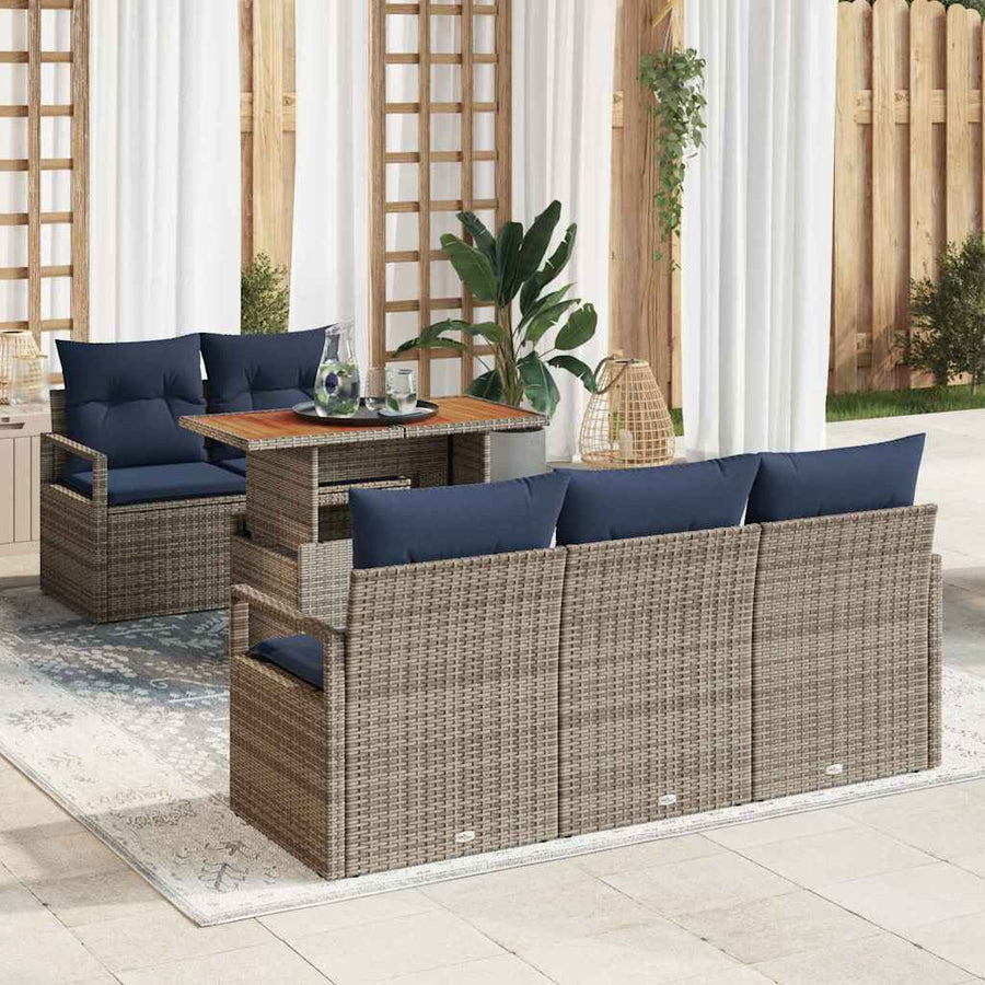 Tuin Sofa Set met kussen 6 pcs grijs en marineblauw