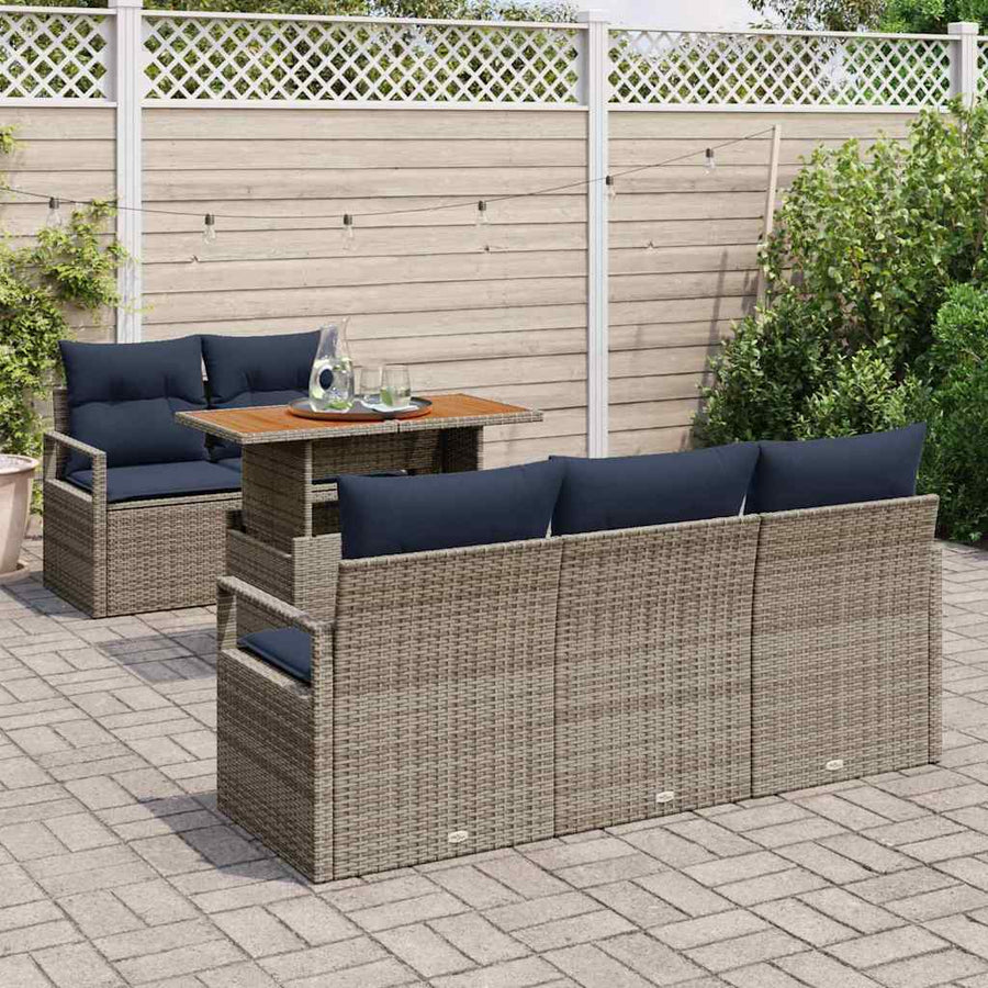Tuin Sofa Set met kussen 6 pcs grijs en marineblauw