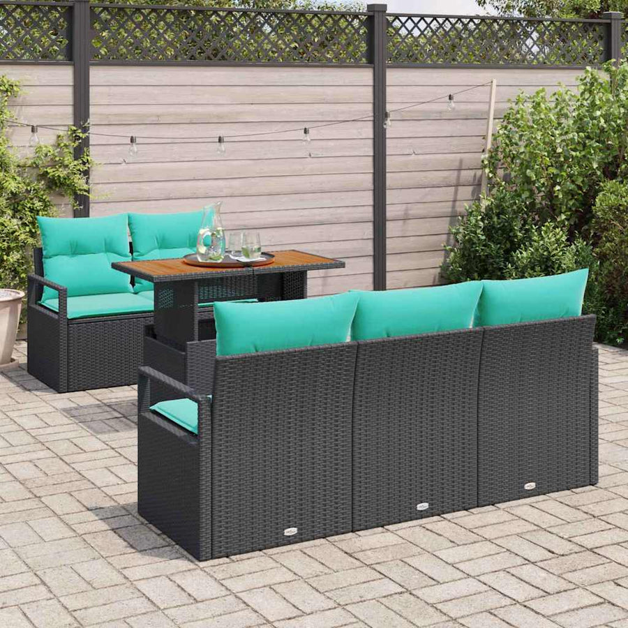 Tuin Sofa Set met kussen 6 pcs Zwart en blauw