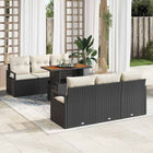 Loungebank set 7-delig poly rattan zwart acaciahout