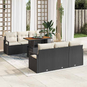 Loungebank set 7-delig poly rattan zwart acaciahout