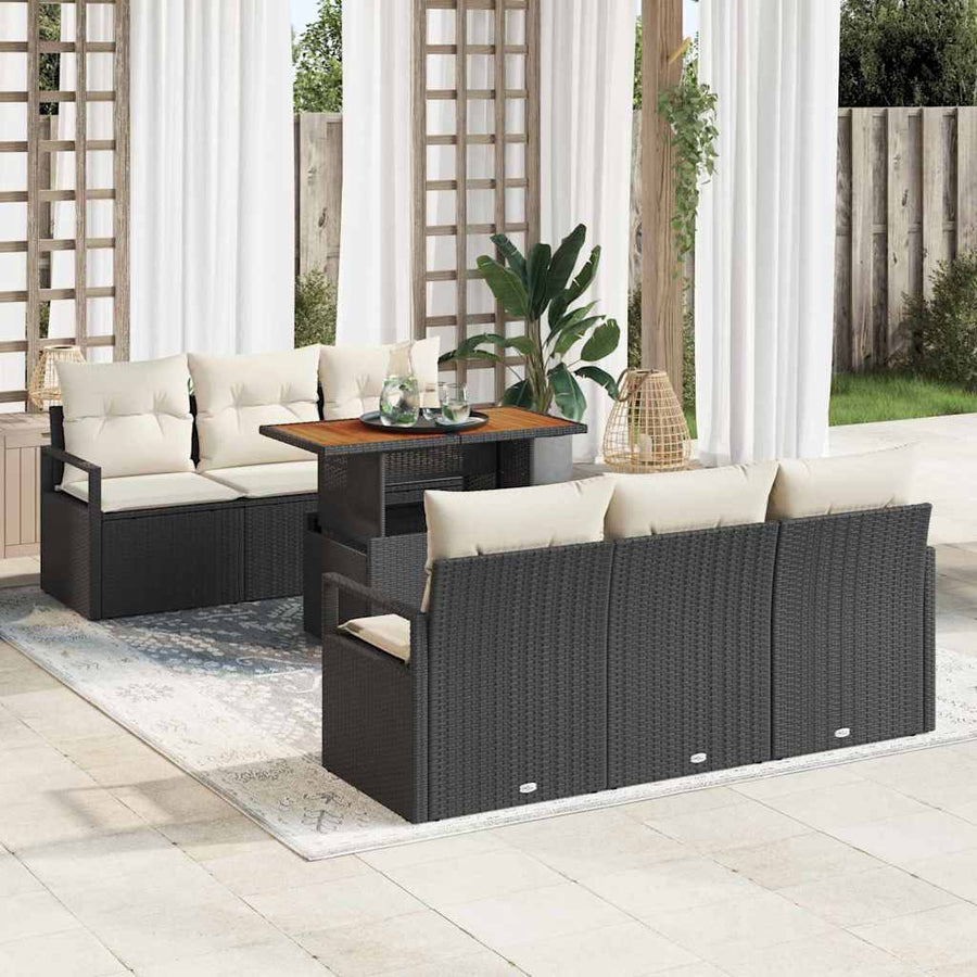 Tuin Sofa Set met kussen 7 pcs Zwart en crème