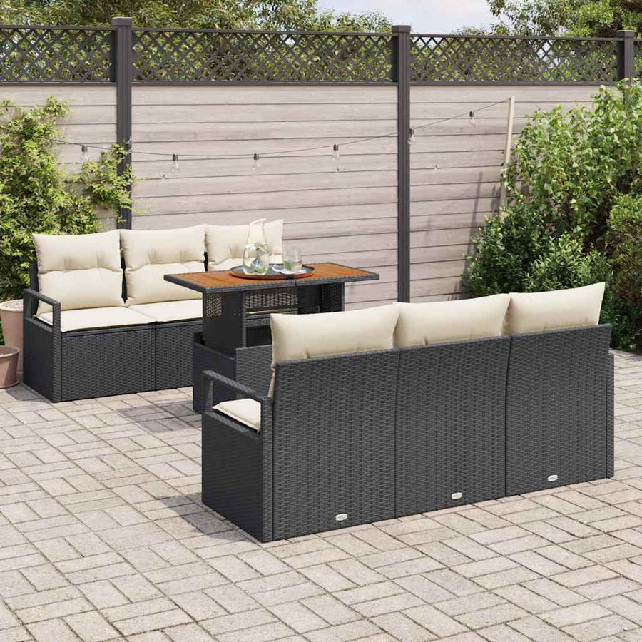 Tuin Sofa Set met kussen 7 pcs Zwart en crème