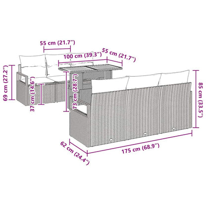 Tuin Sofa Set met kussen 7 pcs Grijs