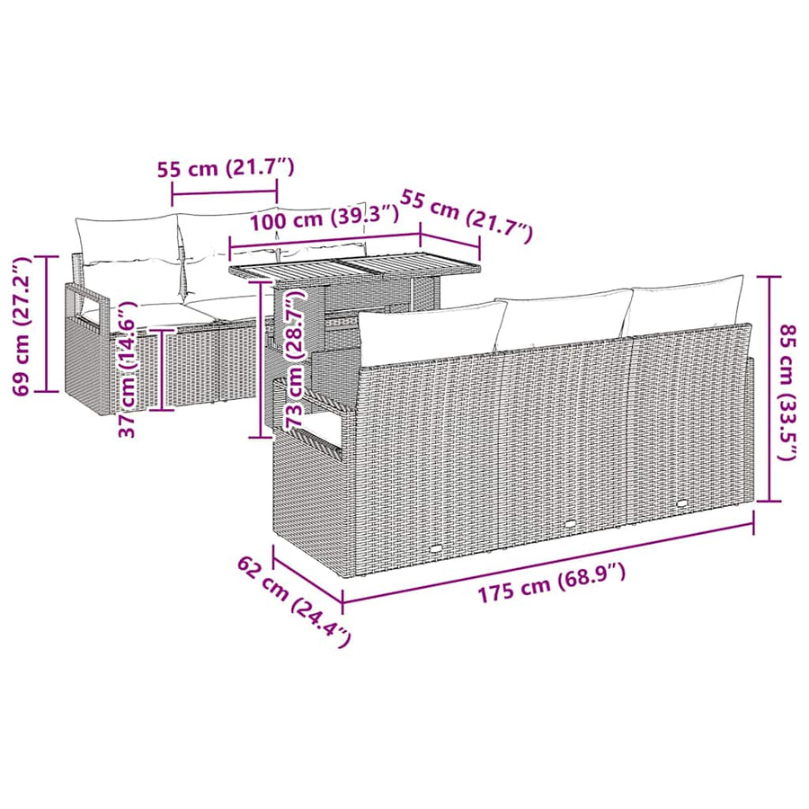 Tuin Sofa Set met kussen 7 pcs Zwart