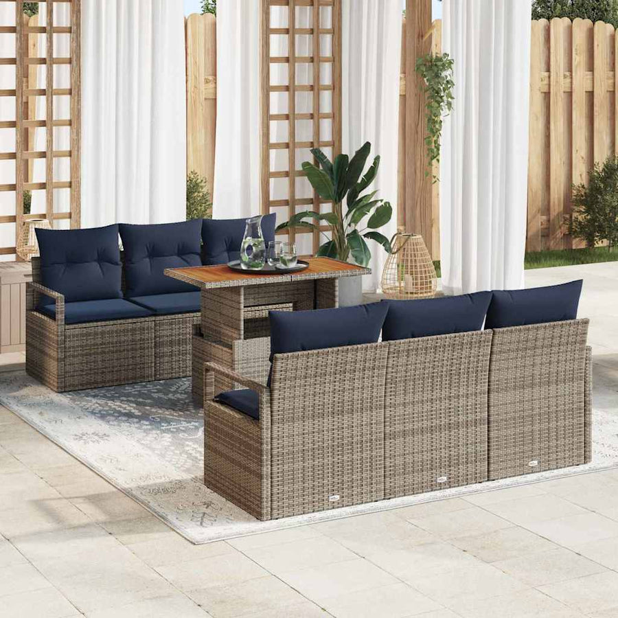 Tuin Sofa Set met kussen 7 pcs grijs en marineblauw