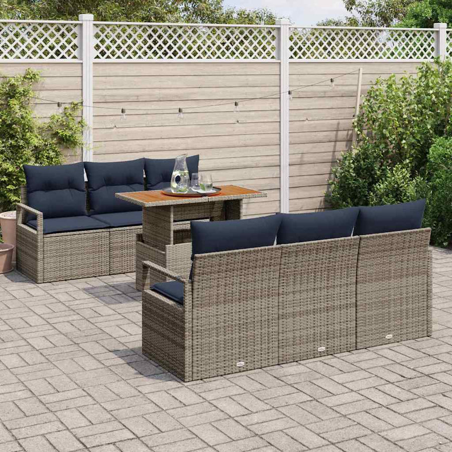 Tuin Sofa Set met kussen 7 pcs grijs en marineblauw