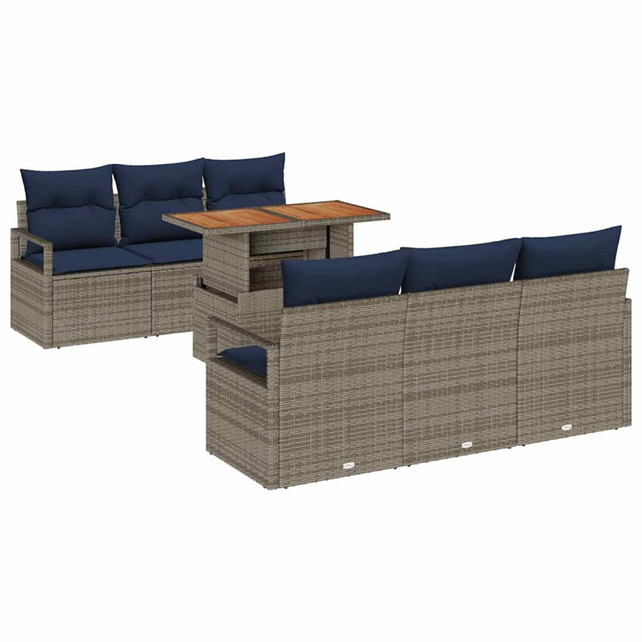 Tuin Sofa Set met kussen 7 pcs grijs en marineblauw