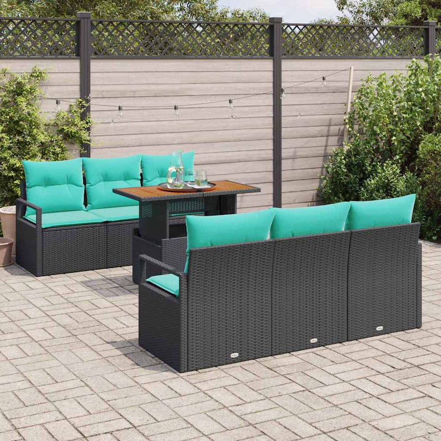 Tuin Sofa Set met kussen 7 pcs Zwart en blauw