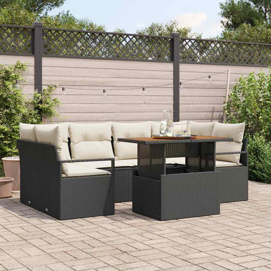 Tuin Sofa Set met kussen 7 pcs Zwart en crème