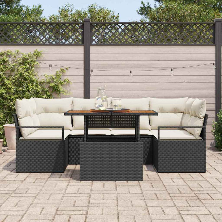 Tuin Sofa Set met kussen 7 pcs Zwart en crème