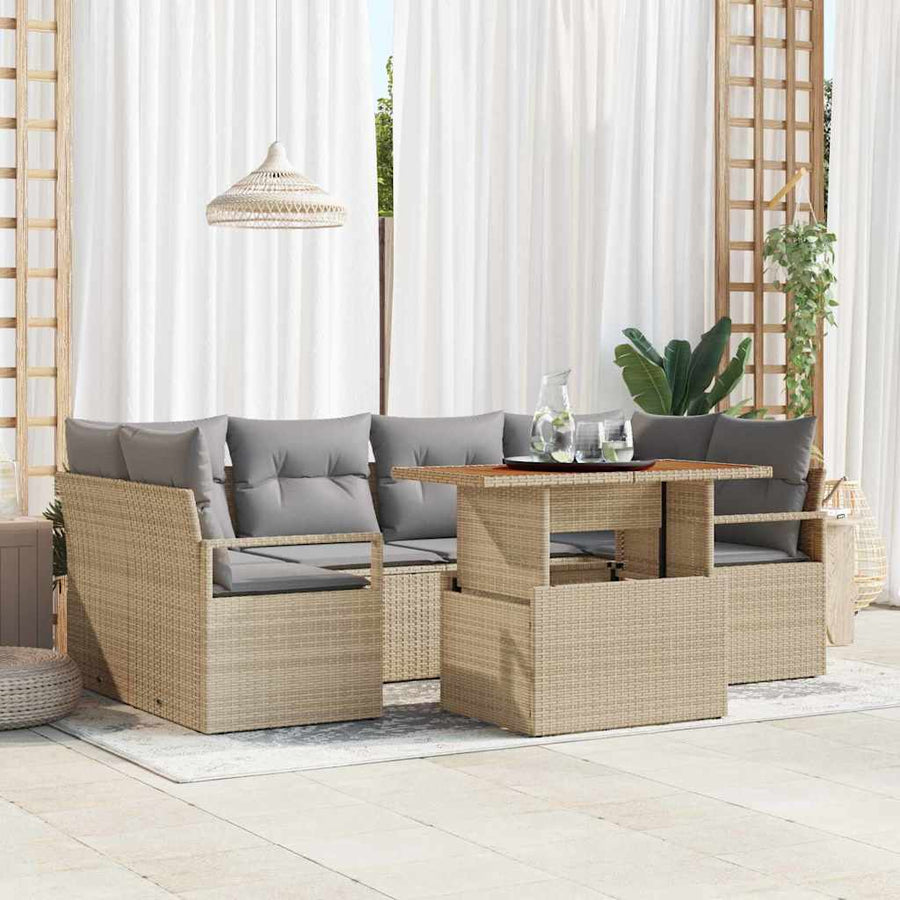 Tuin Sofa Set met kussen 7 pcs beige en lichtgrijs