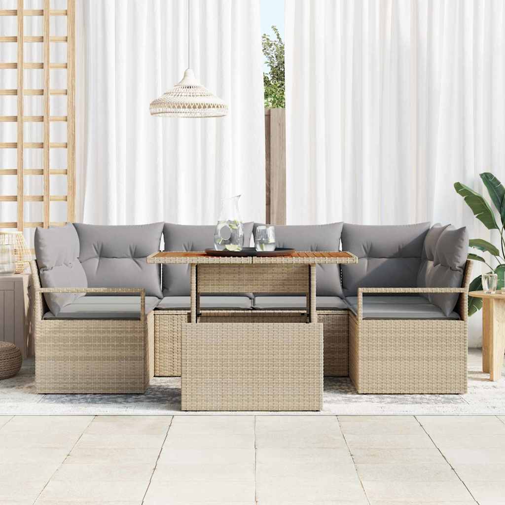 Tuin Sofa Set met kussen 7 pcs beige en lichtgrijs