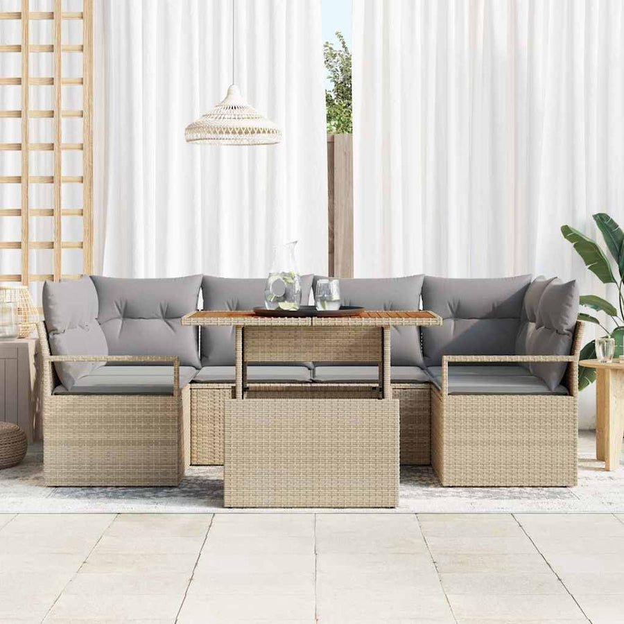 Tuin Sofa Set met kussen 7 pcs beige en lichtgrijs
