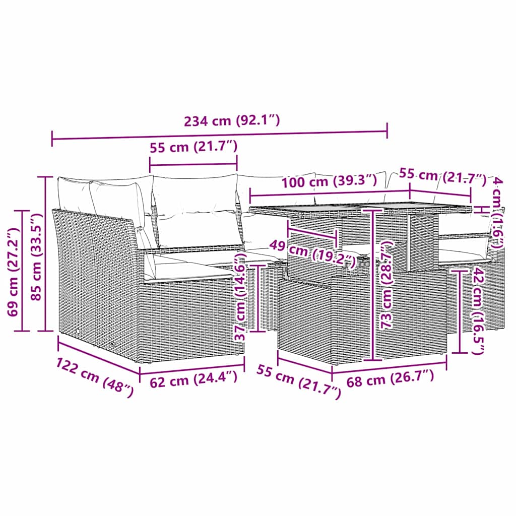 Tuin Sofa Set met kussen 7 pcs beige en lichtgrijs