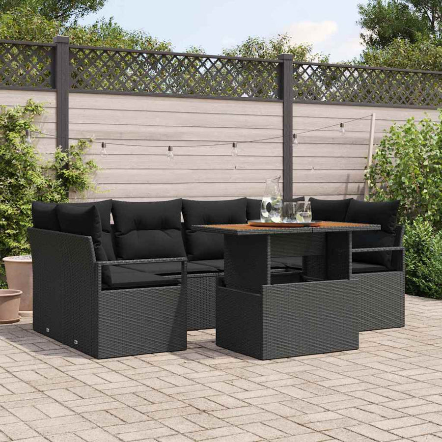 Tuin Sofa Set met kussen 7 pcs Zwart