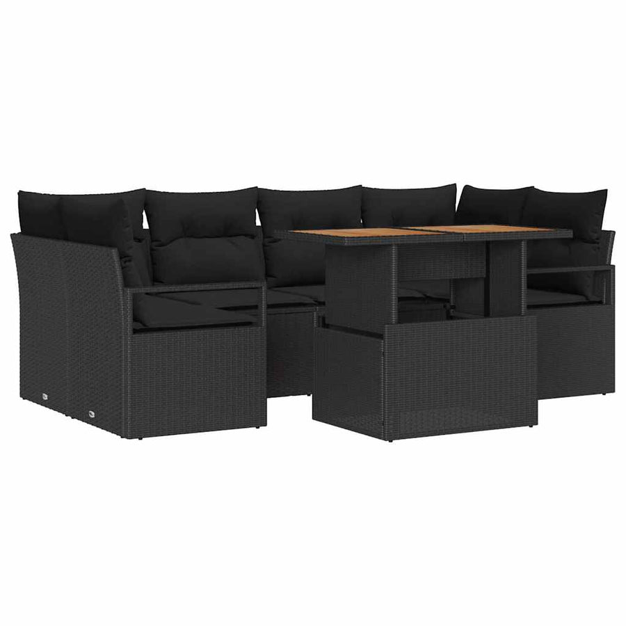 Tuin Sofa Set met kussen 7 pcs Zwart
