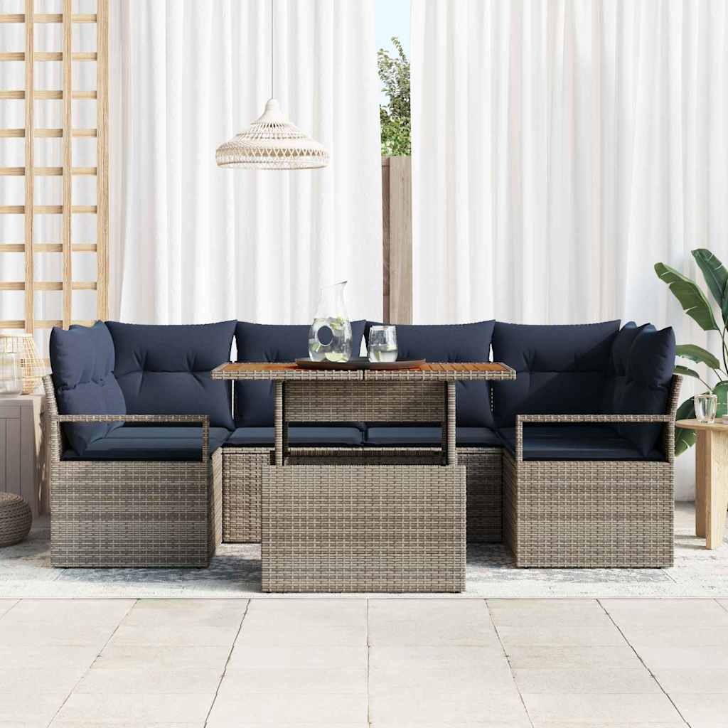Tuin Sofa Set met kussen 7 pcs grijs en marineblauw