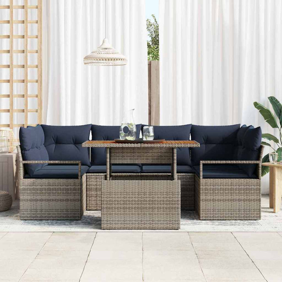 Tuin Sofa Set met kussen 7 pcs grijs en marineblauw