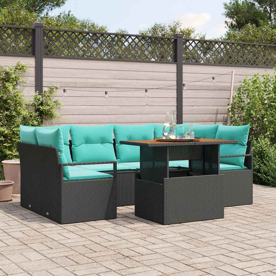 Tuin Sofa Set met kussen 7 pcs Zwart en blauw