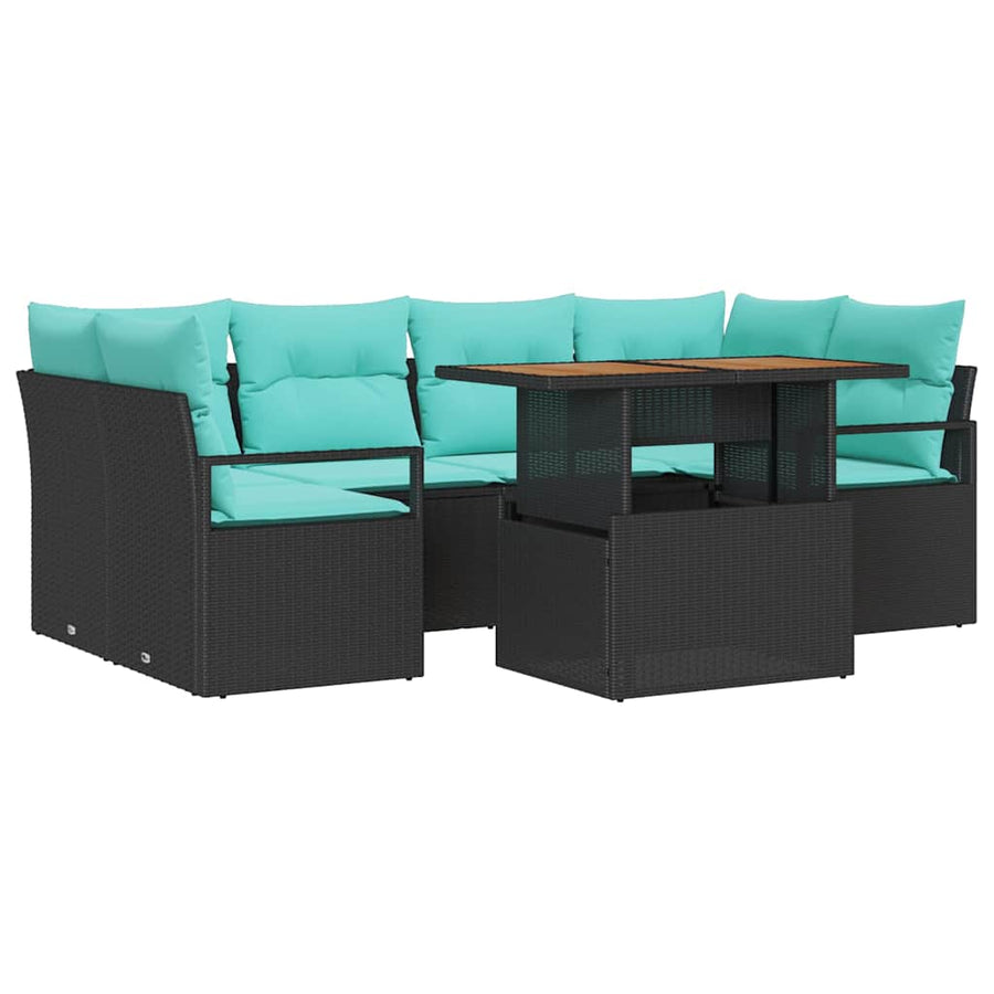 Tuin Sofa Set met kussen 7 pcs Zwart en blauw
