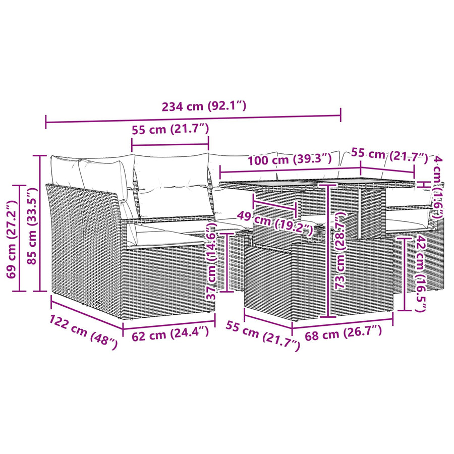 Tuin Sofa Set met kussen 7 pcs Zwart en blauw