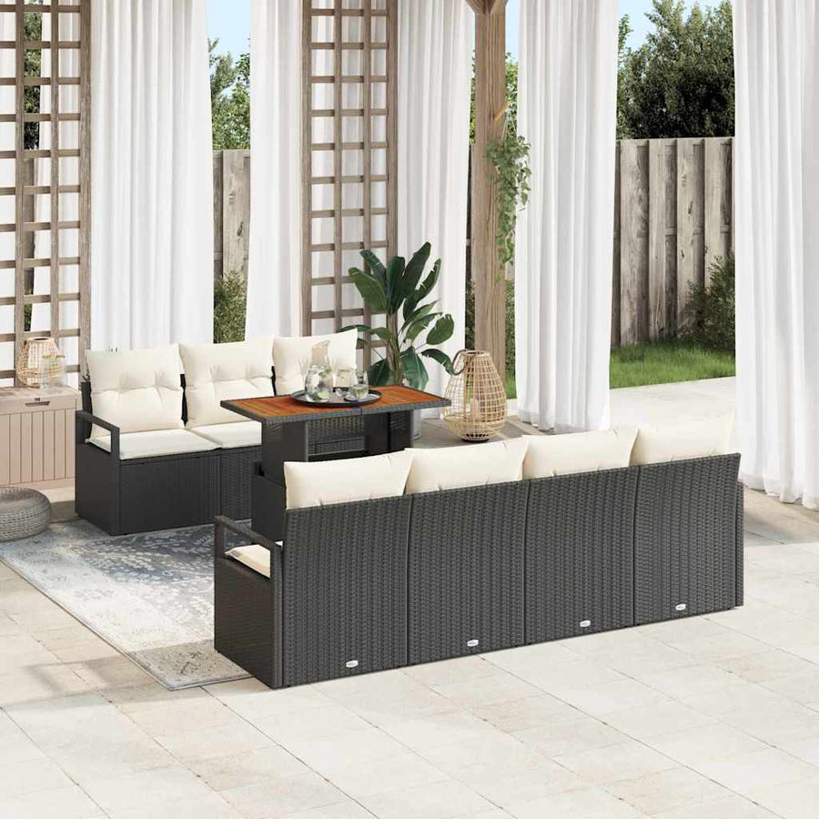 Tuin Sofa Set met kussen met kussen 8 pcs Zwart en Crème