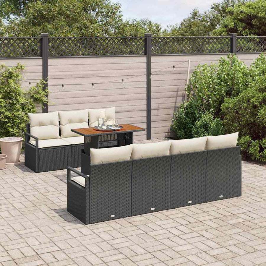 Tuin Sofa Set met kussen met kussen 8 pcs Zwart en Crème