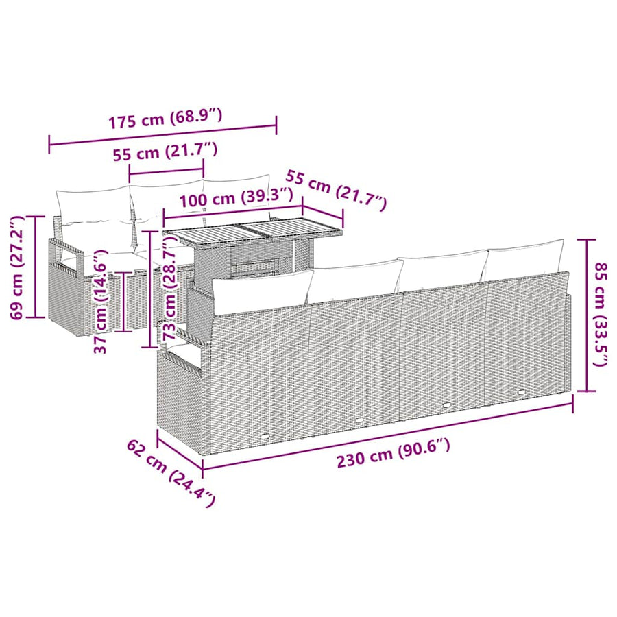 Tuin Sofa Set met kussen met kussen 8 pcs Grijs en Bruin