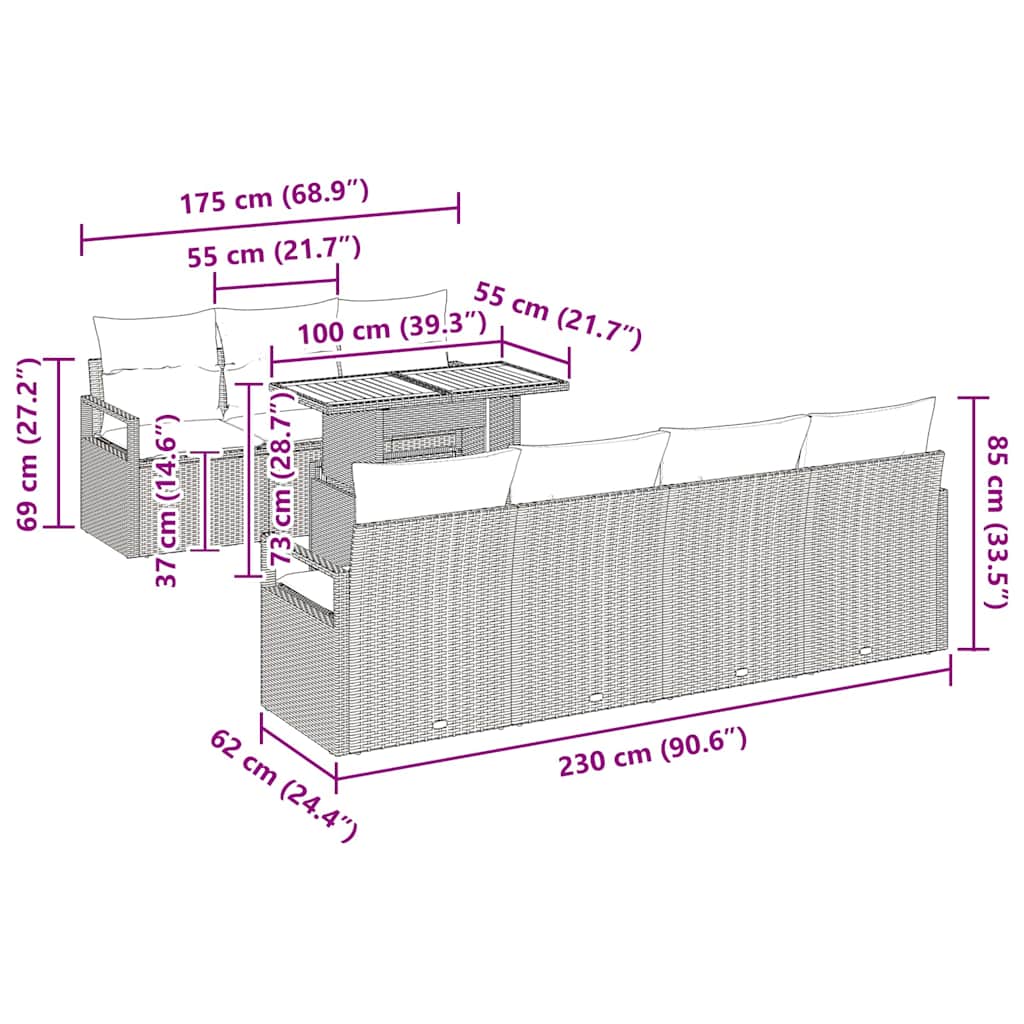 Tuin Sofa Set met kussen met kussen 8 pcs Zwart en Bruin