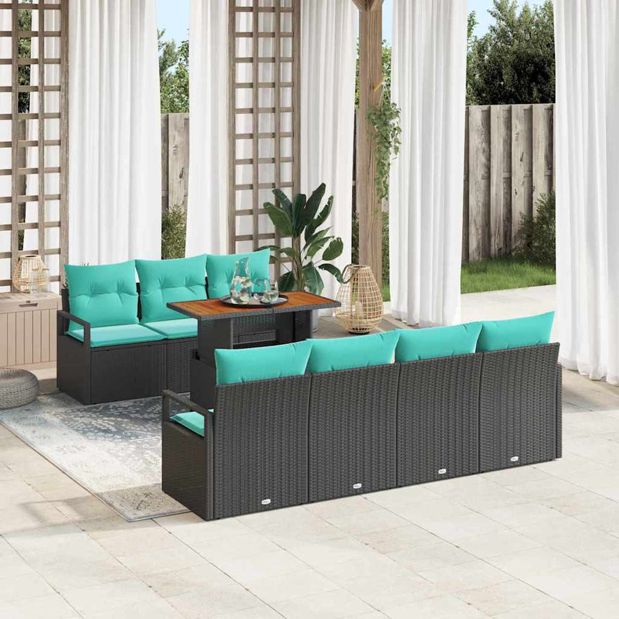 Tuin Sofa Set met kussen met kussen 8 pcs Zwart en Blauwgroen