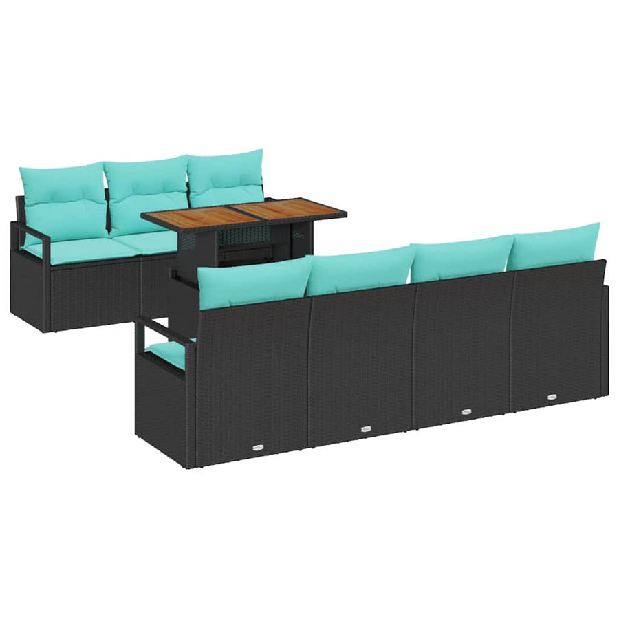 Tuin Sofa Set met kussen met kussen 8 pcs Zwart en Blauwgroen