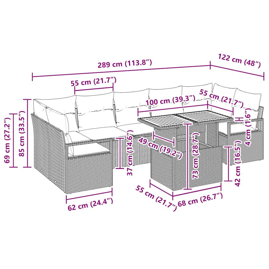 Tuin Sofa Set met kussen met kussen 8 pcs Zwart en Crème