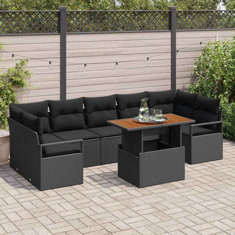 Tuin Sofa Set met kussen met kussen 8 pcs Zwart en Bruin